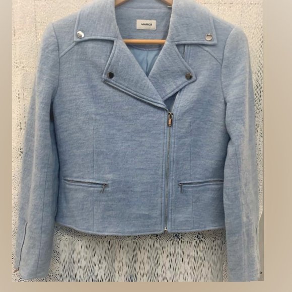 MARCS Merino Wool Blue Poppy Biker Jacket RRP$299 - Picture 2 of 11